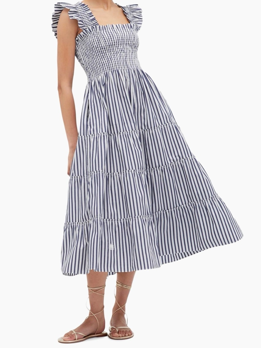 Hill House ellie nap dress Smocked Tiered Midi Skirt in blueberry Stripe small